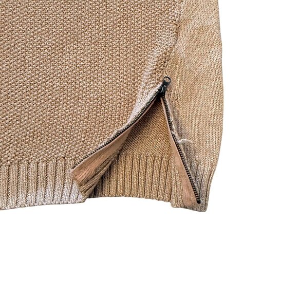 APT.9 Beige Knit Sweater Women's Size L W/ Side Zippers & Shimmer Threads - Picture 5 of 9